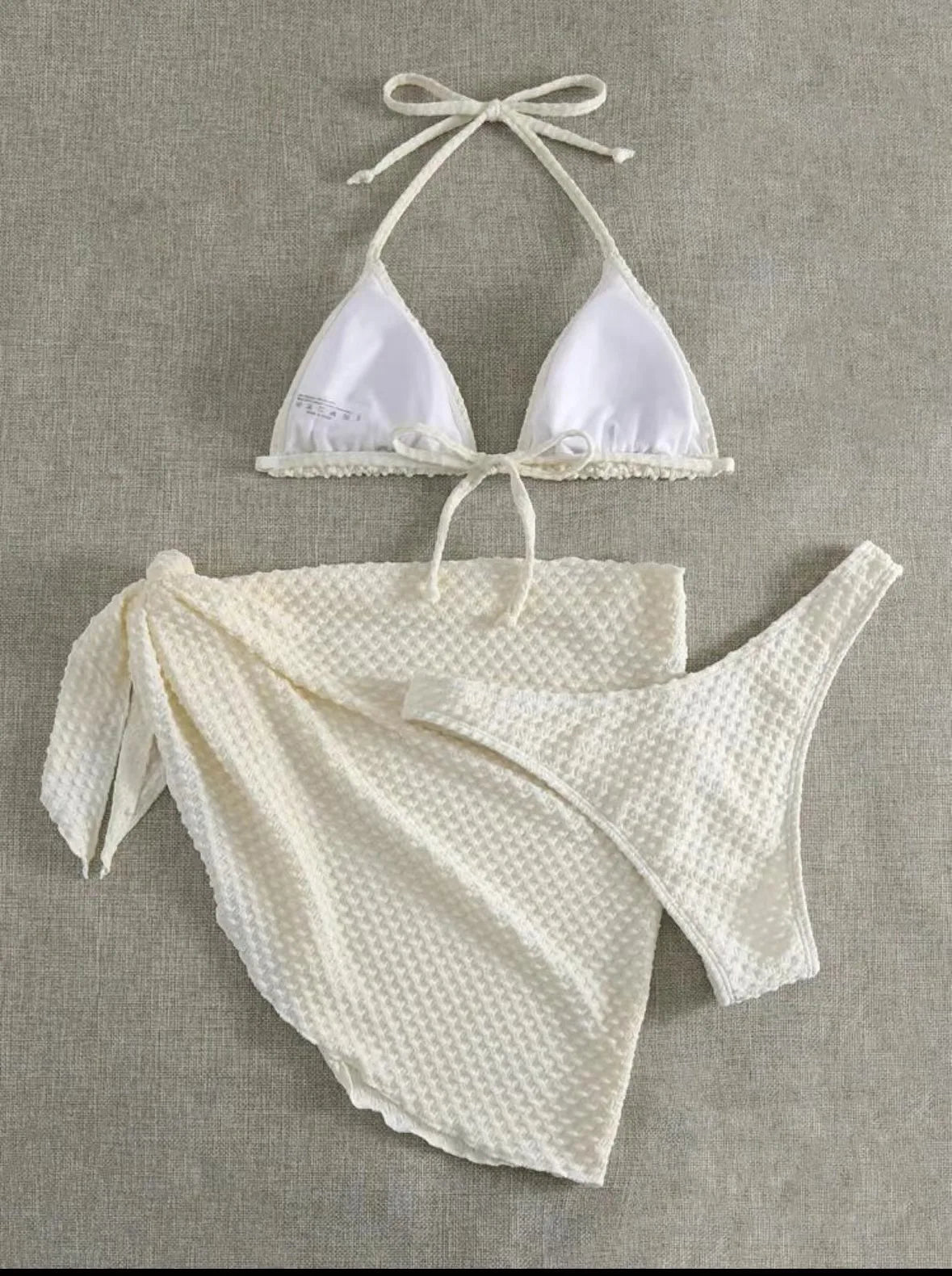 Sexy Halter Women Solid White Bikini Sets Three Pieces With Cover Skirt Swimsuit Swimwear Bathing Suit Beach Outfits Biquini