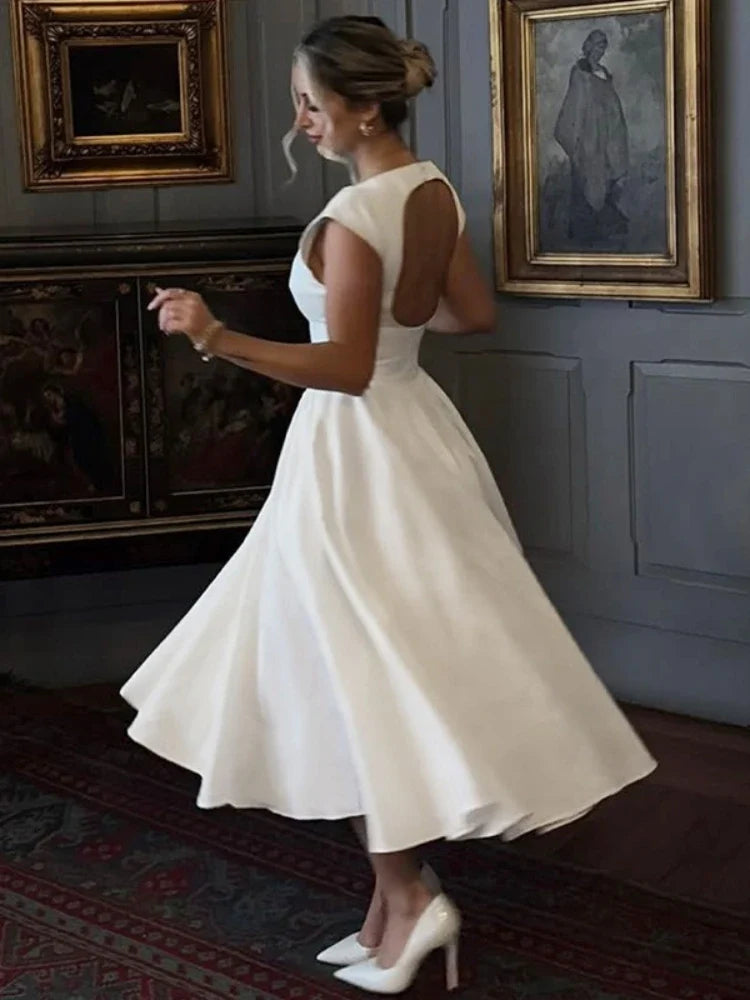 FDYOUI Elegant Sleeveless Backless A-line Party Dress for Woman 2026 Summer Tunics High Waist Solid Wedding Evening Prom Dresses
