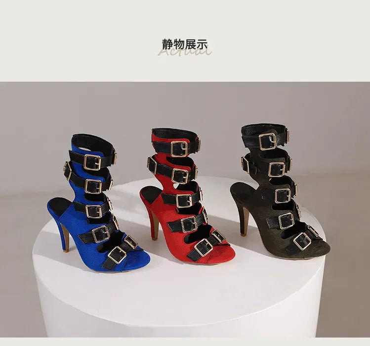 10cm Ultra High with Open Toe Multiple Buckle Strap Belt Sexy Club High Heels Summer Shoes Gladiator Cool Boots Sandals Women