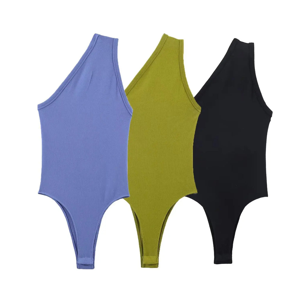 Women's One Shoulder Bodysuit Casual Sleeveless Ribbed Slim Fit Casual Tops Solid Color Pure Desire Vest Bodysuits Charming ZJ17