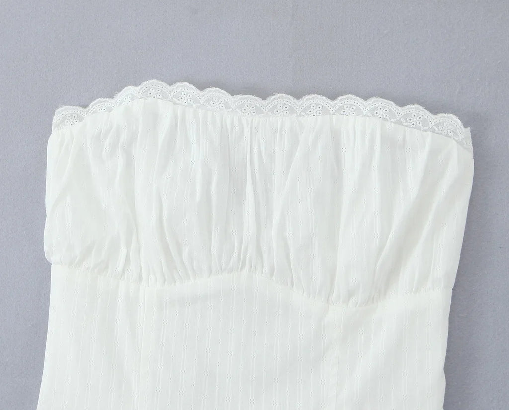White Lace Dress Women Strapless Sleeveless Short Summer Dress Corset Cotton Mini Beach Casual Vestidos Party Dress 2025