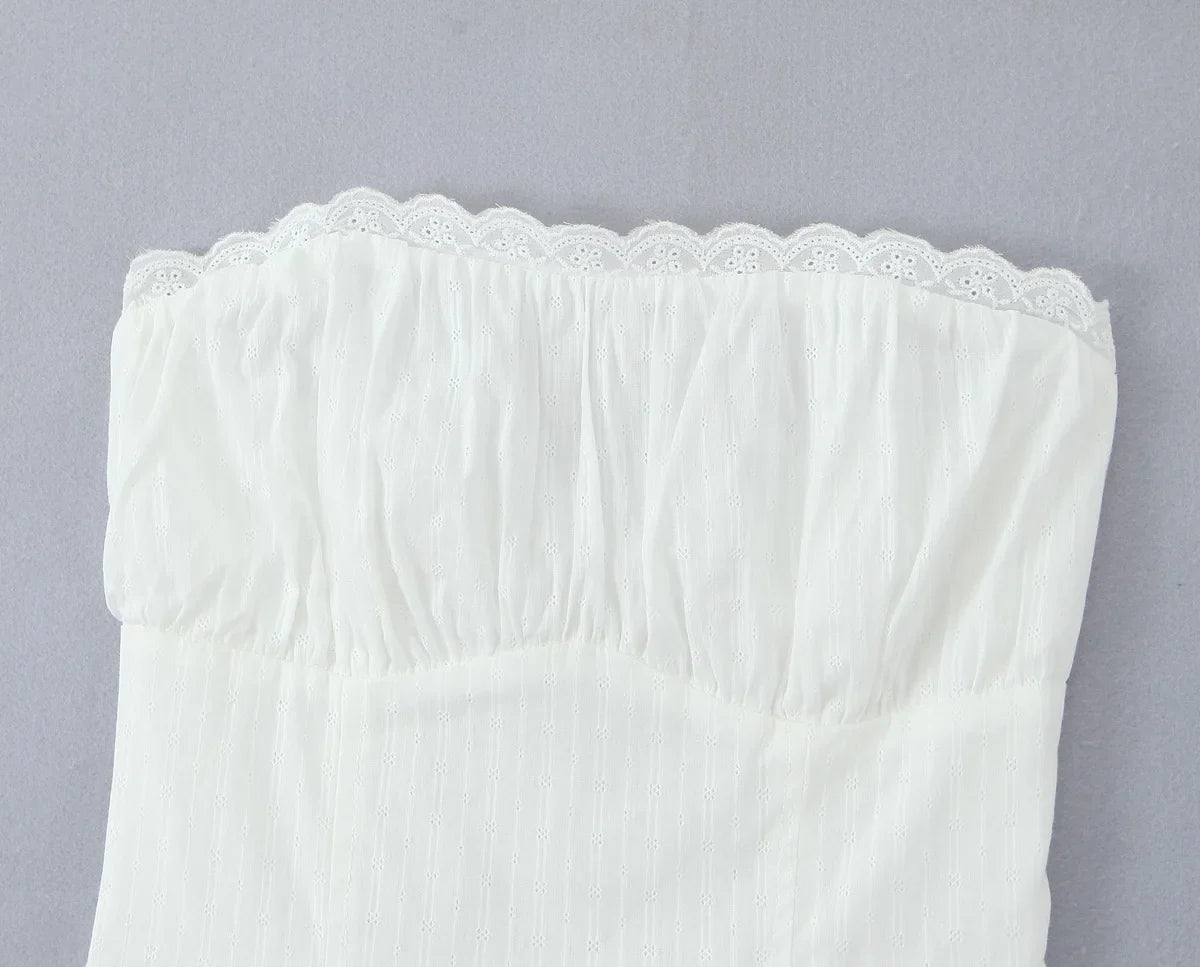 White Lace Dress Women Strapless Sleeveless Short Summer Dress Corset Cotton Mini Beach Casual Vestidos Party Dress 2025