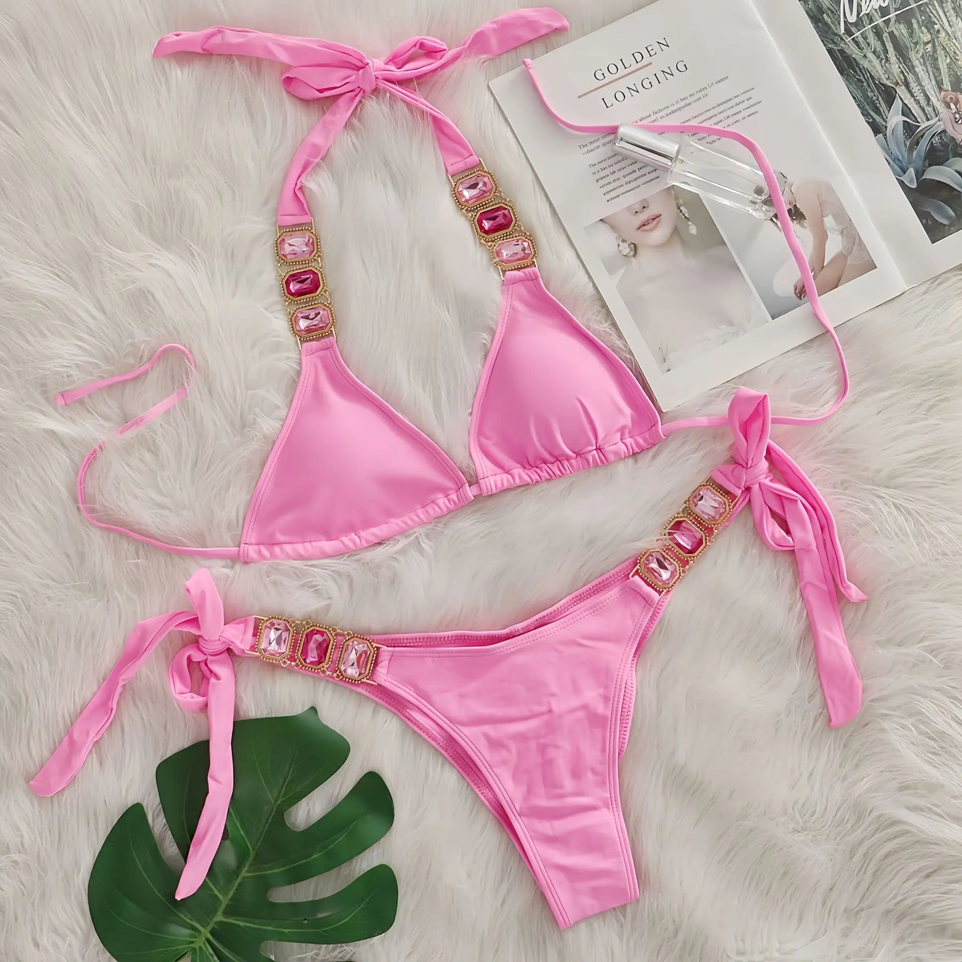 Halter Brazilian Rhintstones Diamond Bikini Women Swimsuit Female Swimwear Two Pieces Bikini Set Scrunch Butt Bathing Suit Swim