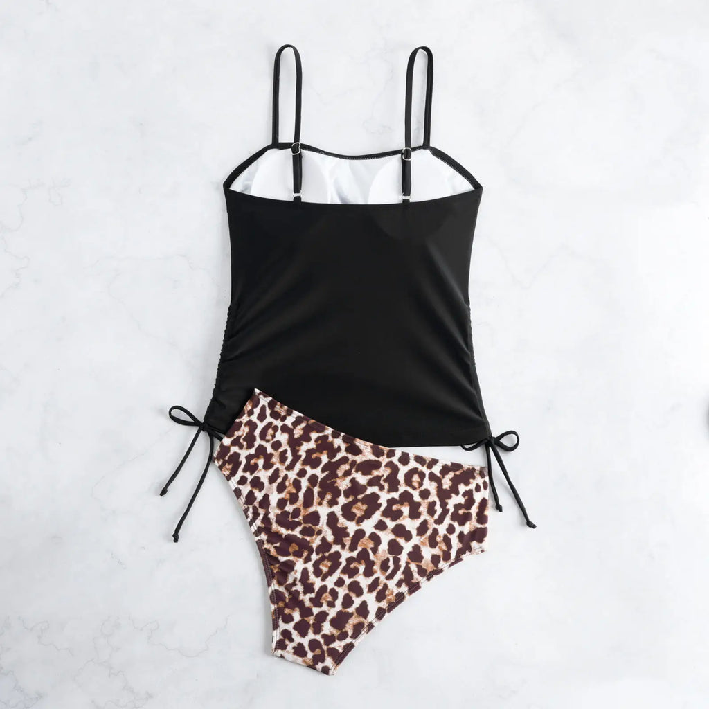 2026 Strappy Tankini Set 2 Pieces Swimwear Female Leopard Drawstring Swimsuit Women Bathers Bathing Swimming Swim Suit Beachwear