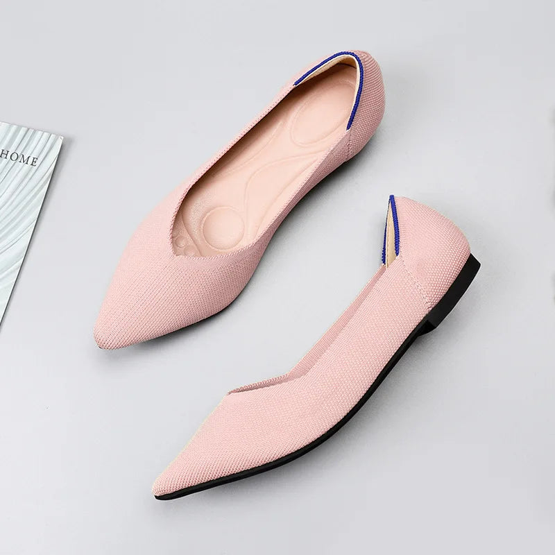Women's Shoes Mesh Breathable Pointed Toe Flat 2026 Fashion Soft Bottom Knitted Shoes Female Casual Slip on Footwear Loafers