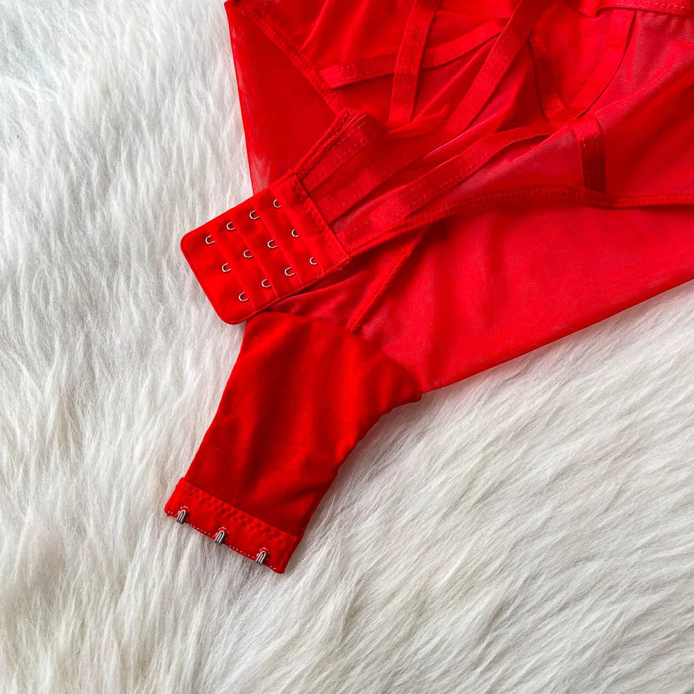 MOYISU Sexy Western Style Bodysuit for Women Sheer Net Halter Push Up Pads Summer Lingerie Figure Control See Through Hot Sale