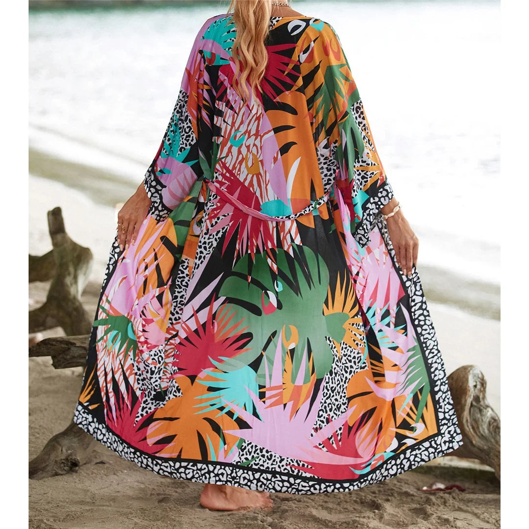 13 Colors Printed With Belt Crochet Knitted Tunic Beach Dress Beach Wear Beachwear Beach Cover Up Cover-upsFemale Women V7201