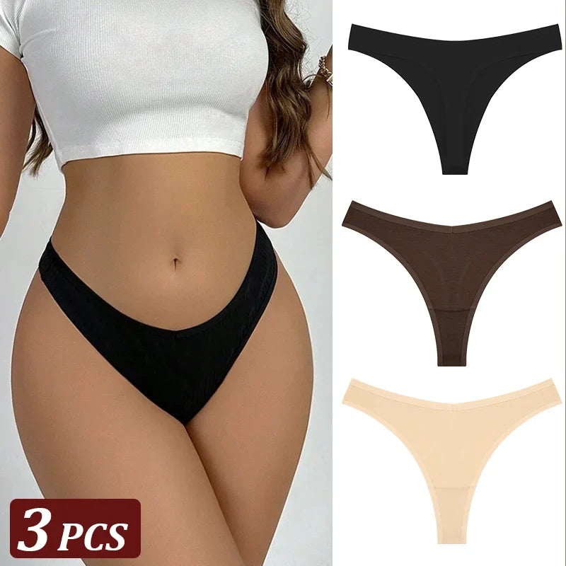 3PCS Seamless Thong Cotton Women Thin Strap Low Waist High Flexibility Panties Sexy Underwear Ladies Briefs T-back Soft Women