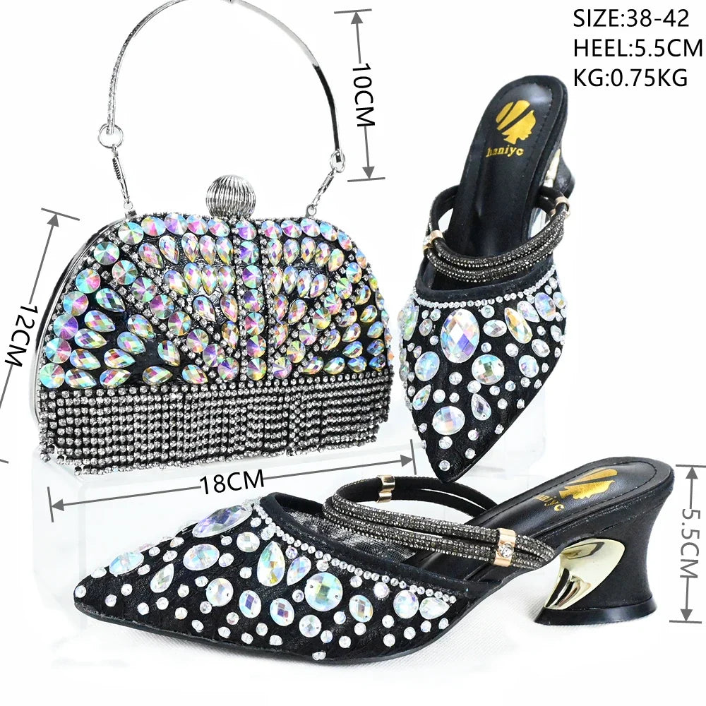 Doershow High Quality African Style Ladies Shoes And Bags Set Latest gold Italian Shoes And Bag Set For Party  1-10