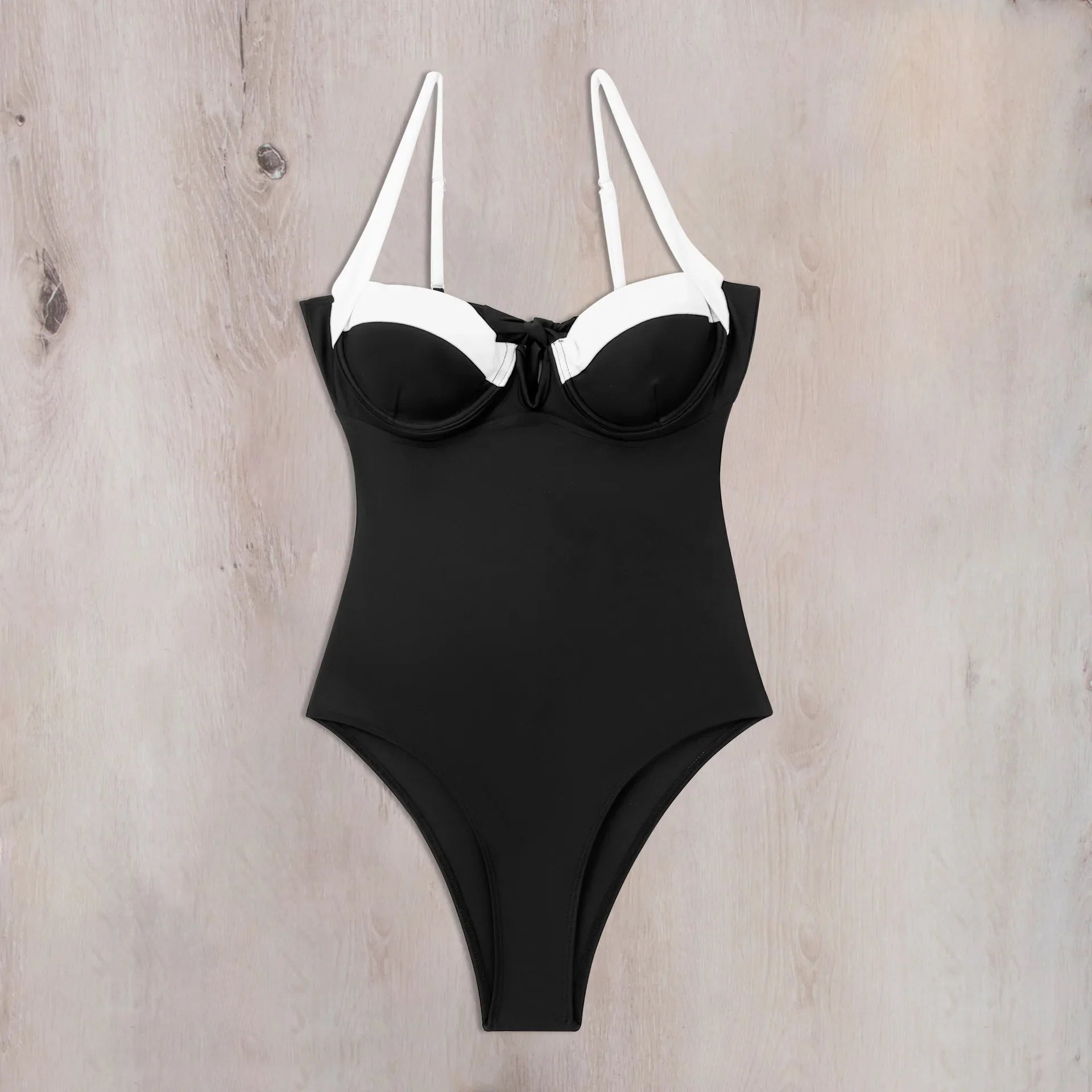 Sexy Black White Patchwork Underwire Swimsuit 2024 Women V Wire Push Up Tummy Control One Piece Swimwear Bathing Suit Bikini