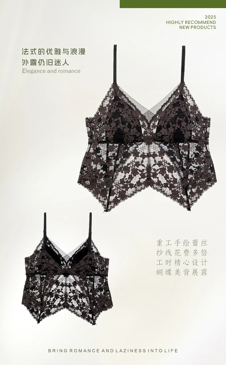Summer French Lace Halter Bra Set Pure Sensual Beachwear Lightweight Mesh Bralette Backless Wirefree Comfort AU MOYISU Sexy Bra