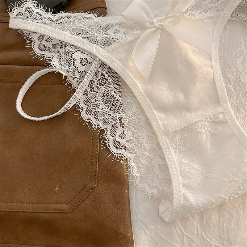 Girls Sexy G String Lace Panties Women Rhinestones Underwear Briefs Hollow Out Thong Transparent Lingerie Intimates