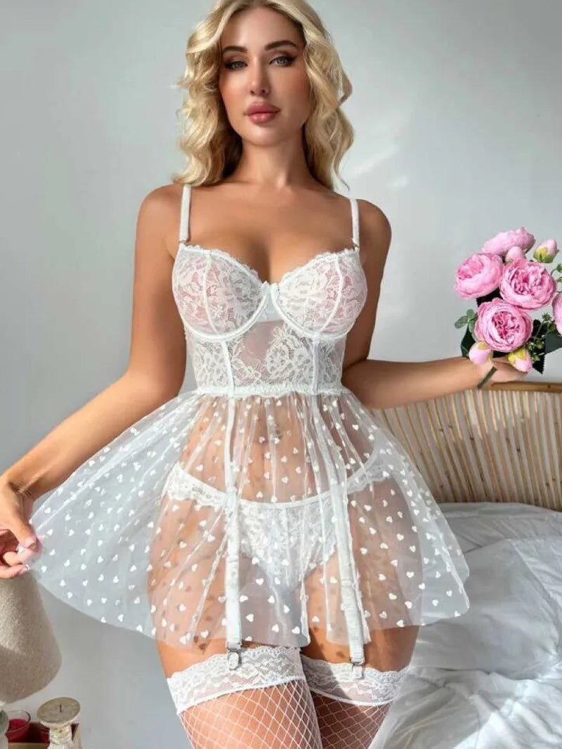 Sexy Women's Lace Trimmed Mesh Splicing Strap Transparent Backless Deep V Sleeveless Solid Color Dress Elegant Charming O4MC