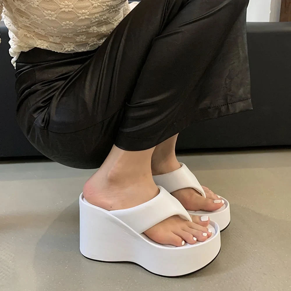 2026 Brand New Flip Flops Sandal Summer Black Platform Sandals Women Outdoor Slipper Wedges Slides 10cm High Heels Shoes Mules