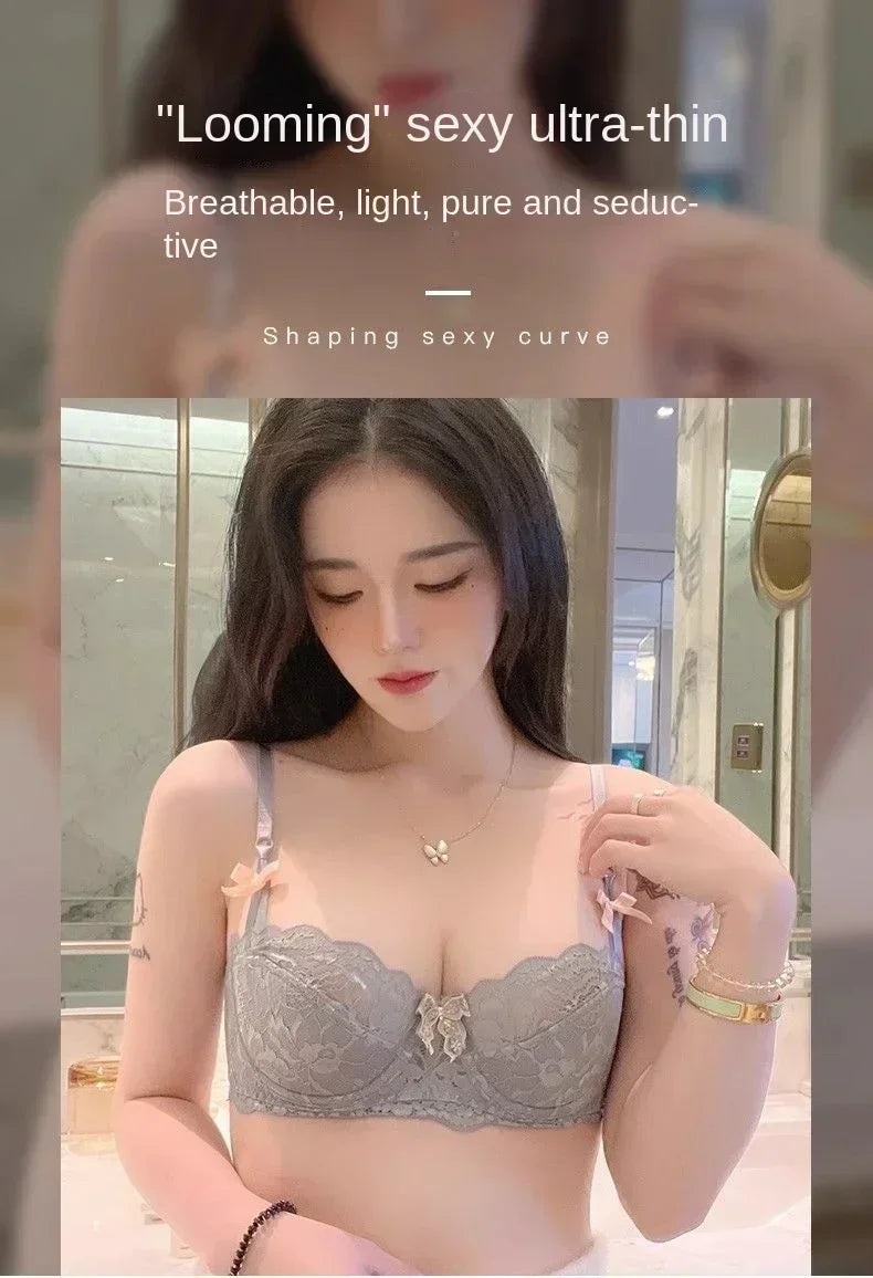 MOYISU French Romance Breathable and Comfortable Breathable Sexy Lace Not Empty Cup Bra Set Pure Desire Girl Super Beautiful