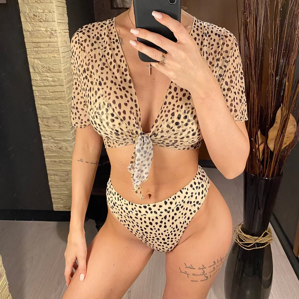 S - XXL Colorful Print High Waist Bikini Female Swimsuit Women Swimwear Three-Pieces Bikini Set Bather Bathing Suit Swim V2805