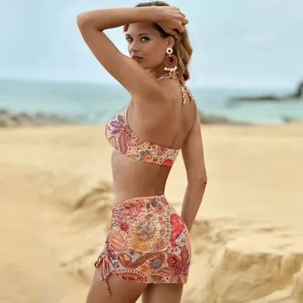 EA Plus Size Printed Bikini High Waist Push Up Backless Cami Split Slim Fit Swimsuit for Women