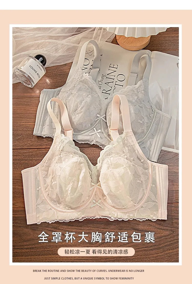 Plus Size Wireless Bra Women Summer Thin Minimizer Large Bust Support Side Coverage Anti Sagging Adjustable Straps Comfort White