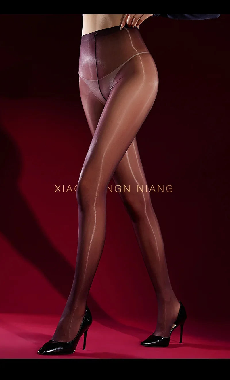 Dual-Color Aurora Tights With Glossy Deep Crotch Sexy Ultra-Thin Pantyhose Smmoth Black Pure Desire Charming Pantyhose BUZN