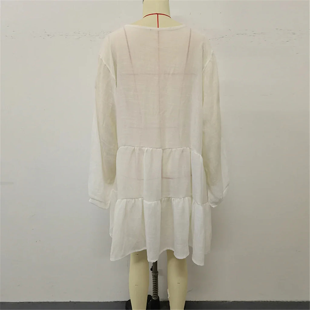2025 Long Sleeve Hollow Out Crochet Knitted Tunic Beach Cover Up Cover-ups Beach Dress Beach Wear Beachwear Female Women K6674