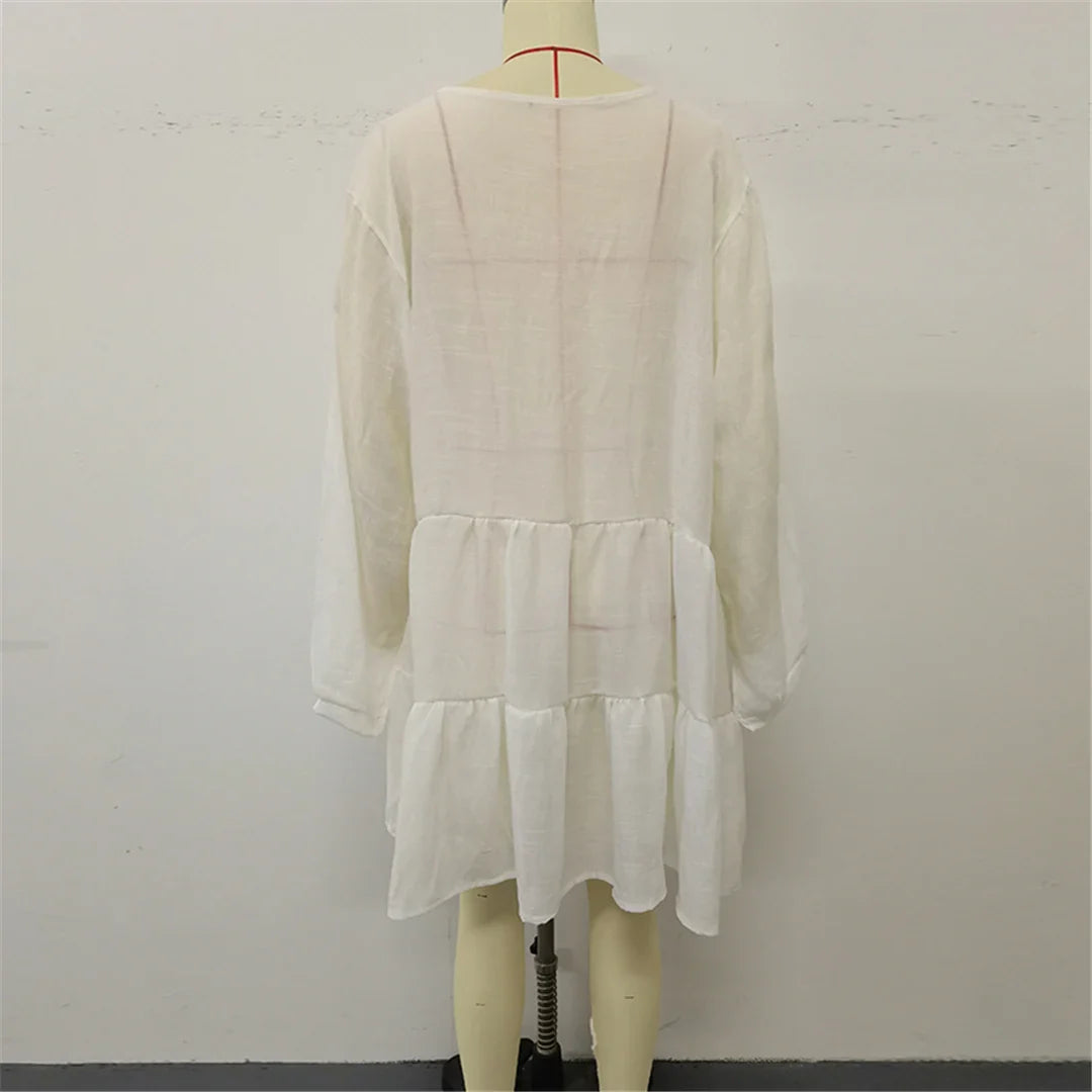 2025 Long Sleeve Hollow Out Crochet Knitted Tunic Beach Cover Up Cover-ups Beach Dress Beach Wear Beachwear Female Women K6674