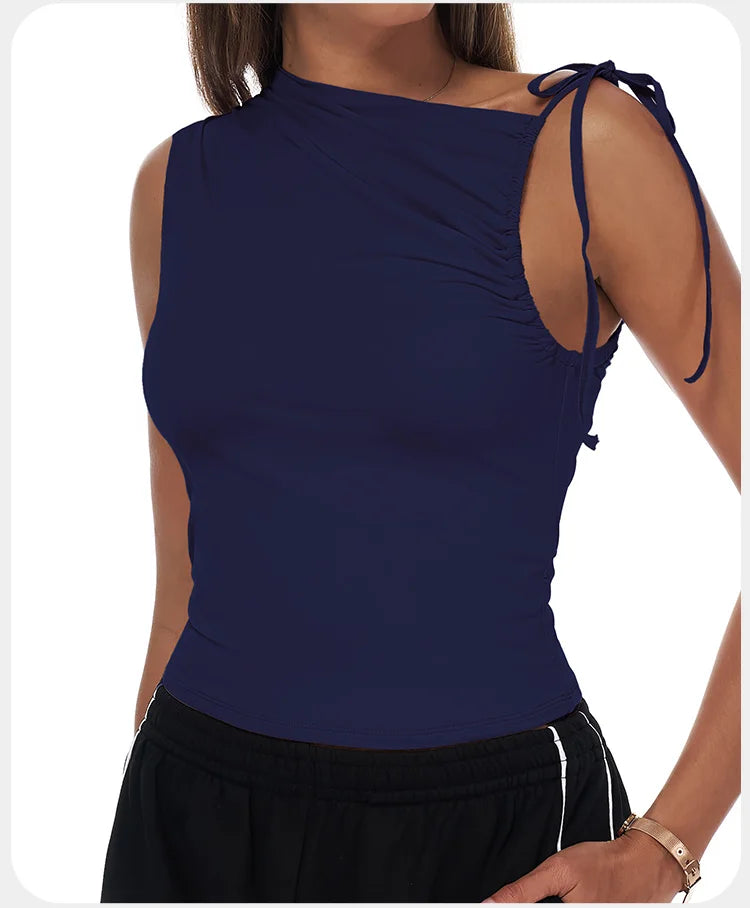 Sexy Shoulder Yoga Top Sleeveless Fitness Women Solid Color Gym Shirt Breathable Quick Dry Running Vest Sportswear