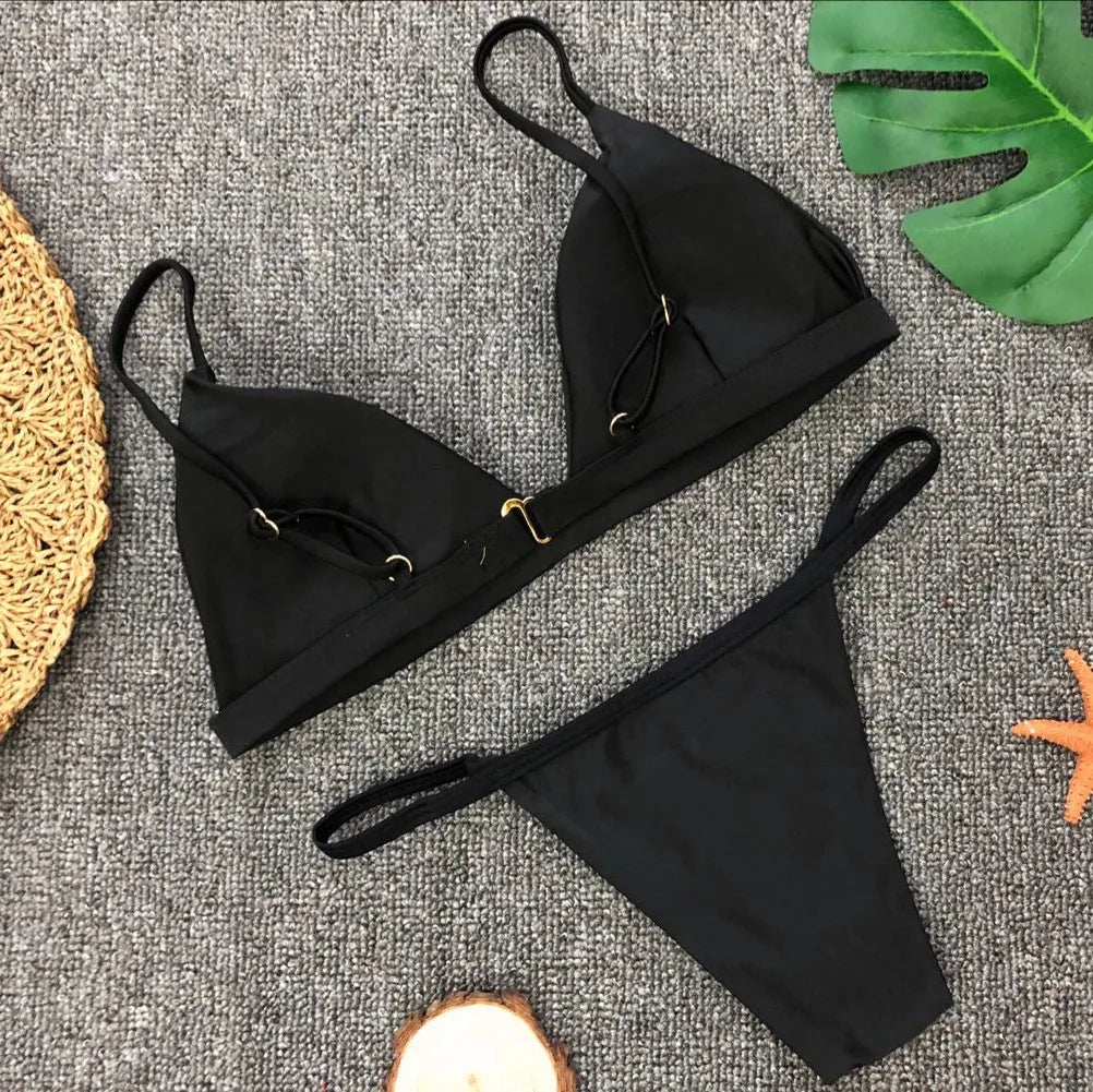 DEKA Women Sexy Solid Mini Micro Bikini Set Push-up padded Bra Thong Split Swimwear Female Bandage Bathing Suit Lacing Swimsuit