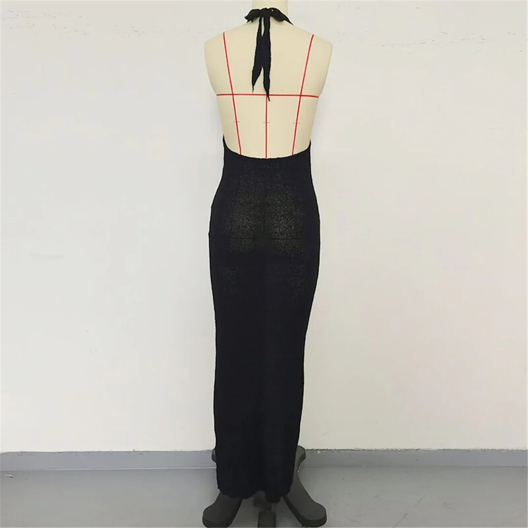 2026 Halter Cut Out Backless Crochet Knitted Tunic Beach Cover Up Cover-ups Beach Dress Beach Wear Beachwear Female Women V6469