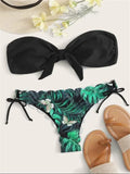 Beach Bikini 2025 Woman Sexy Front Lace Up Tie Bandeau Leopard Swimsuit Female Push Up Ruffled Bow Bathing Suit Thong Swimwear