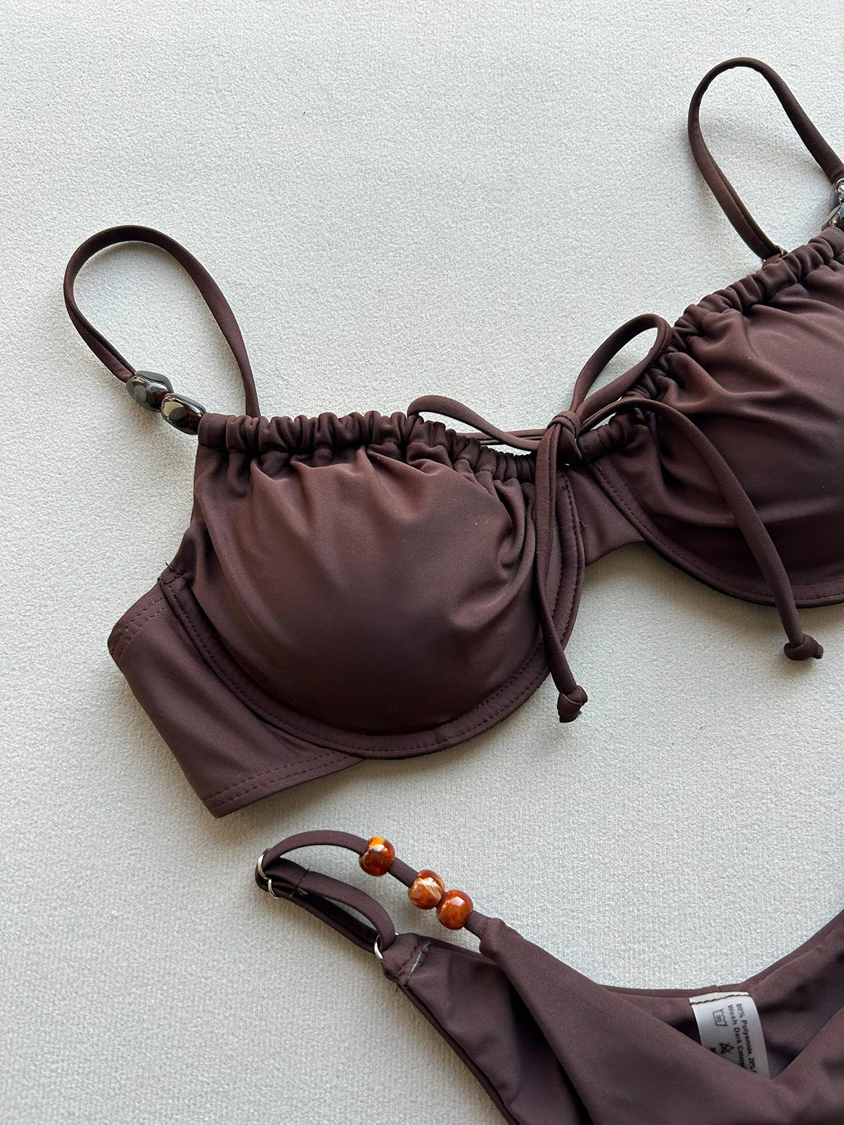 New Fashion Women Sexy Underwire Padded Swimsuit Bead Decor Lace-up Backless Micro Bikini Beachwear Push Up Low Waist Swimwear