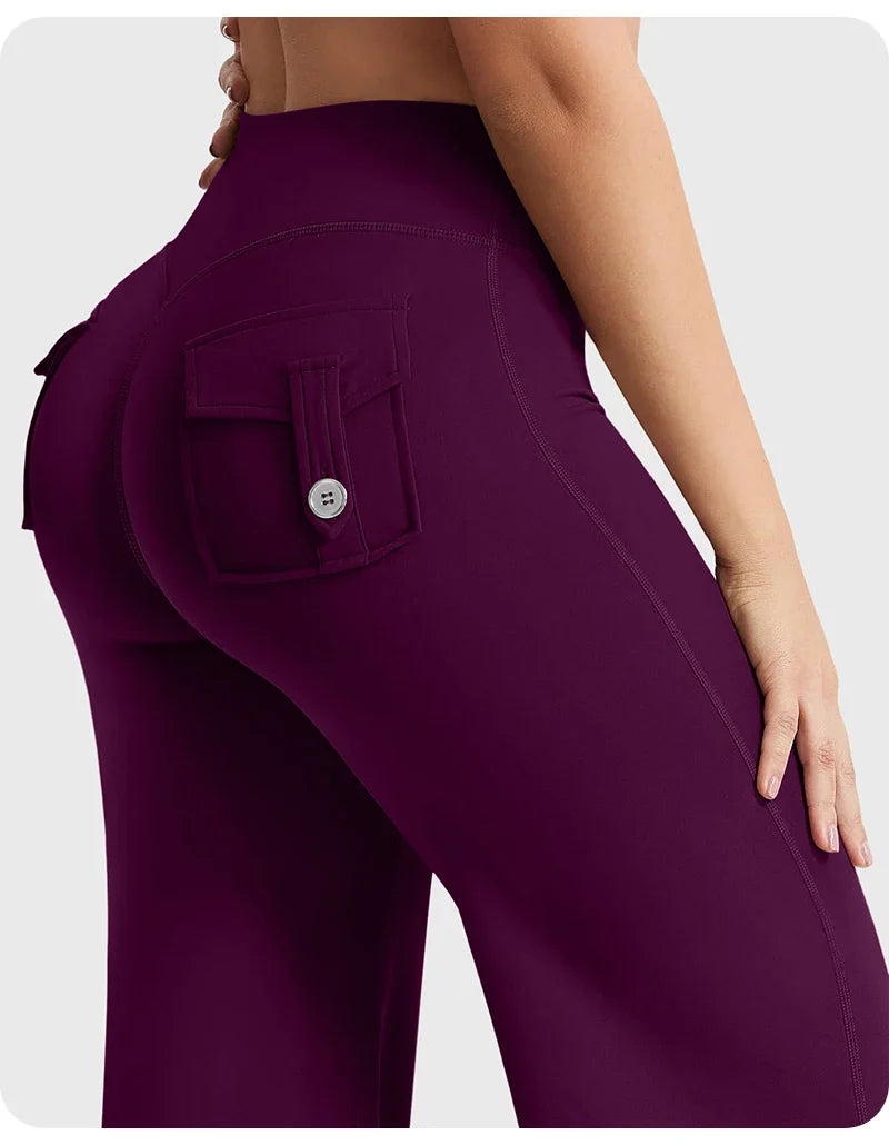 High Waist Pocket Yoga Pants for Women - Stretch Breathable Gym Workout Leisure Tummy Control Tights with Pockets