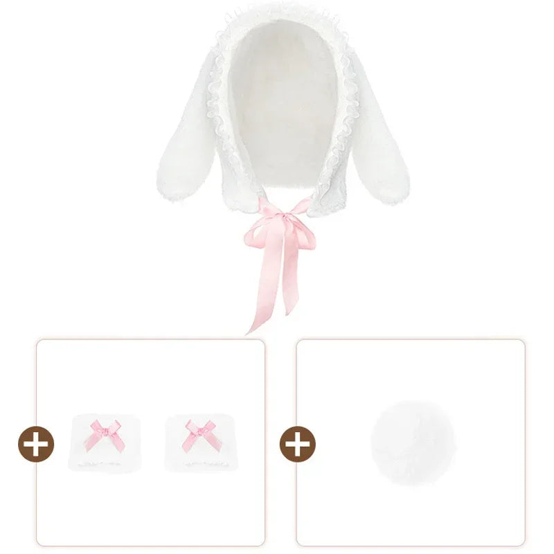 Bunny Girl Cosplay Sweater Underwear Women Sexy Lingerie White Plush Rabbit Ear Bra and Panties Suit Exotic Outfits Costumes