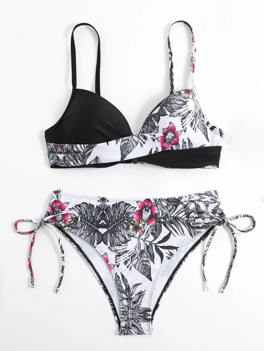 Tropical Print Bikini 2026 Women Drawstring Swimwear Female Push Up Swimsuit Beachwear Bathers Bathing Swimming Swim Suit