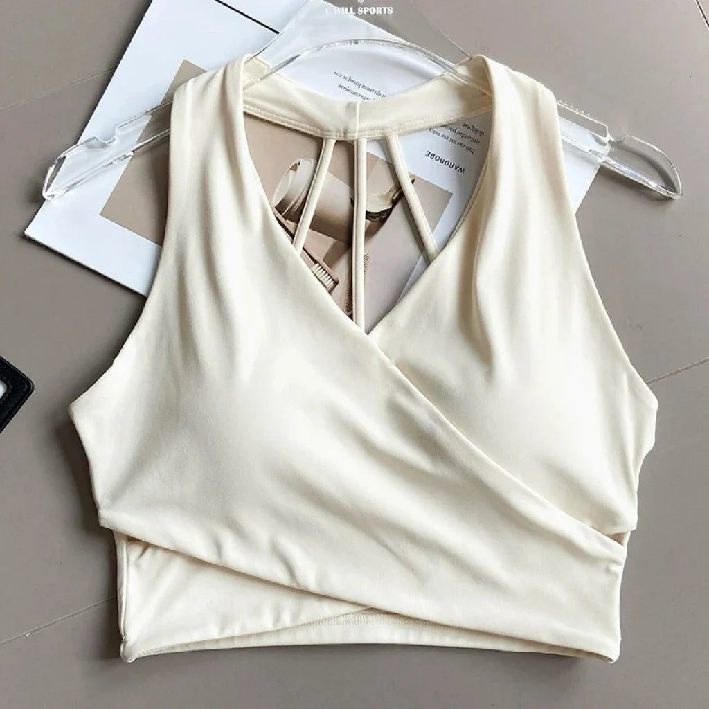 Women's Cross Back Sports Bra Shock Resistant Gathered Sexy Gym Running Bra Summer Yoga Vest Outdoor Comfortable Fitness Wear