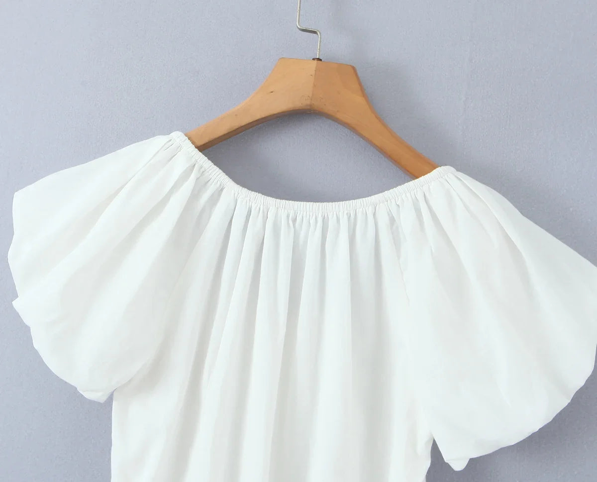 Foridol White Cotton Women Summer Crop Tops Lace Patchwork Short Female Tops Puff Sleeve Square Collar Slim Top Blouse 2025