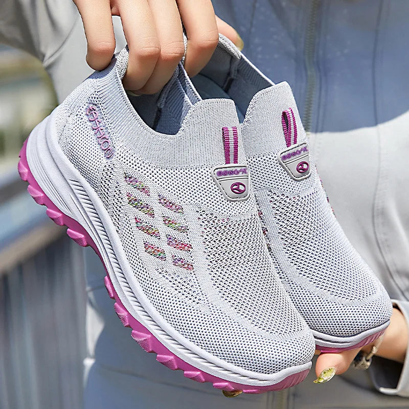 Women Vulcanized Shoes  High Quality Breathable Mesh Women Sneakers Soft Slip On Flats Shoes Women Loafers Walking Flat