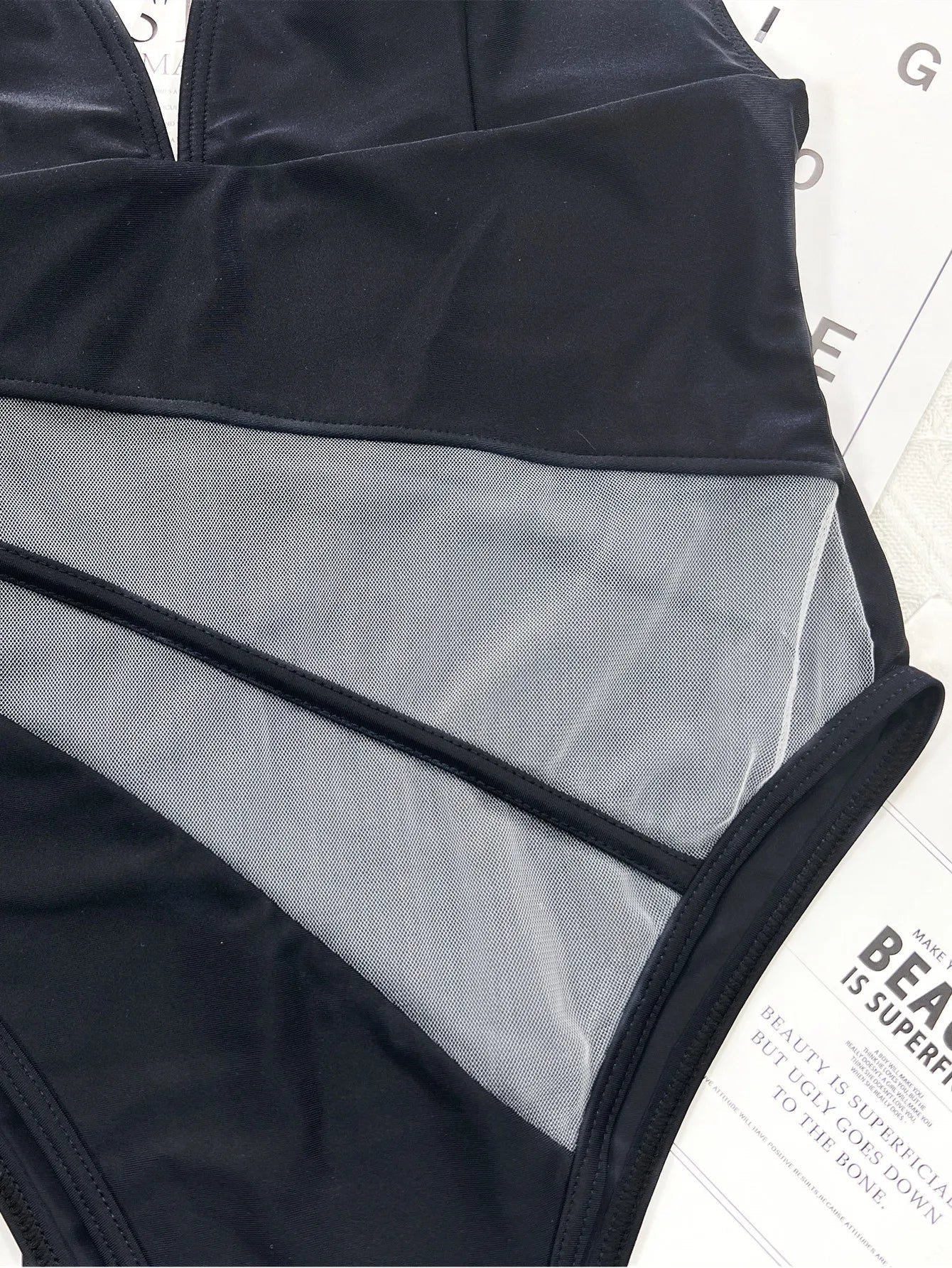 2026 Sexy One Piece Swimsuit Swimwear Women Black Perspective Mesh V-neck One-piece Bathing Suit Beachwear Maillot De Bain Femme