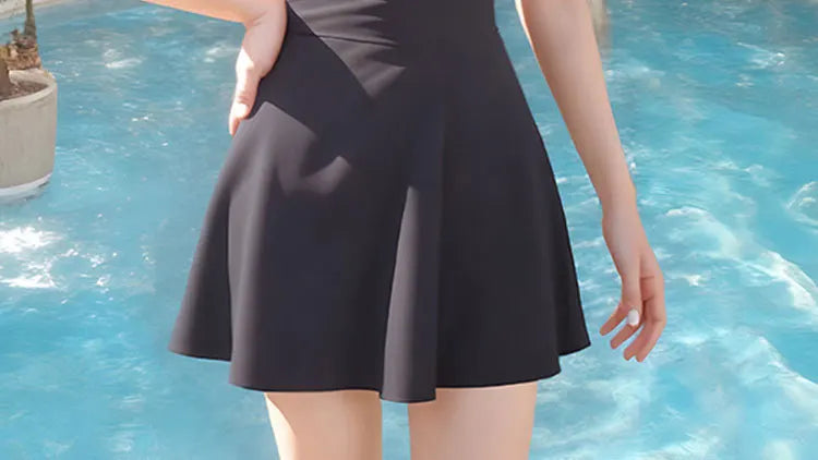 New Swimsuit for Women in Hot Spring Style, Slimming and Covering The Belly, V-neck Skirt Style One-piece Plus Size Swimsuit