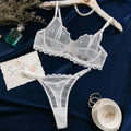 Toucheart Sexy Lingerie Suit for Women Lace Mesh Ultra-thin Underwear Comfortable Bra Set with Steel Rings Hollow Out Underwear
