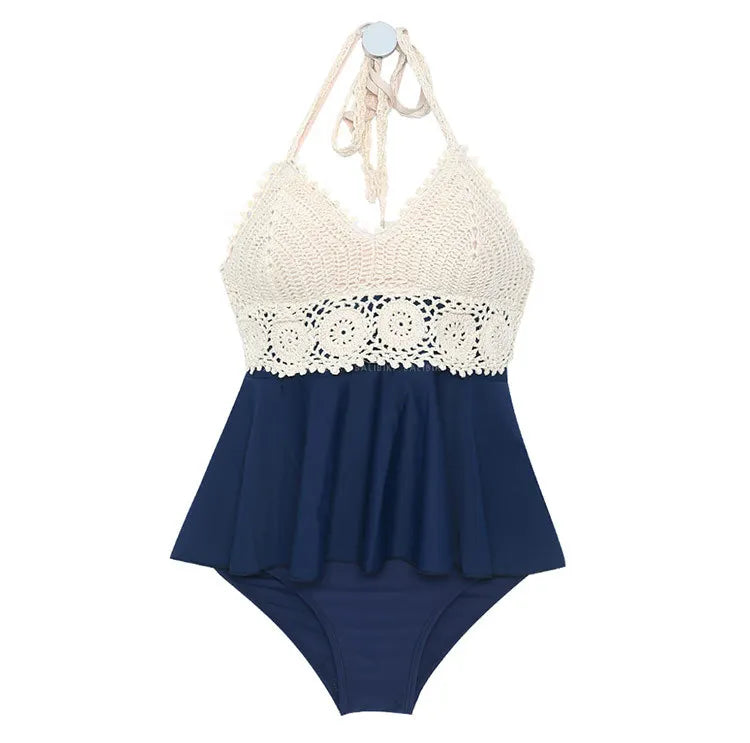 Women knitted Tankinis High Waist Bikini Set Handmade Crochet Bikinis Bathing Suit Beachwear For Asian