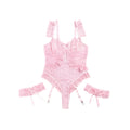 Plus Size Sheer Mesh Teddy Bodysuit for Women Sexy Lace Lingerie Set with Adjustable Garter Belt Curvy Nightwear Romantic Outfit