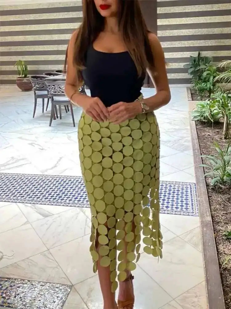 Dot Solid Minimalist Casual Skirt For Women High Waist Patchwork Zipper Irregular Hollow Out Skirts Female Fashion New OPM8