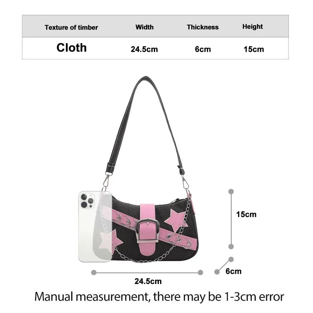 Fashion Women's Handbags Denim Stars Pattern Cool Girls Underarm Bag Female Small Shoulder Hobo Bags Chain Tote Bag