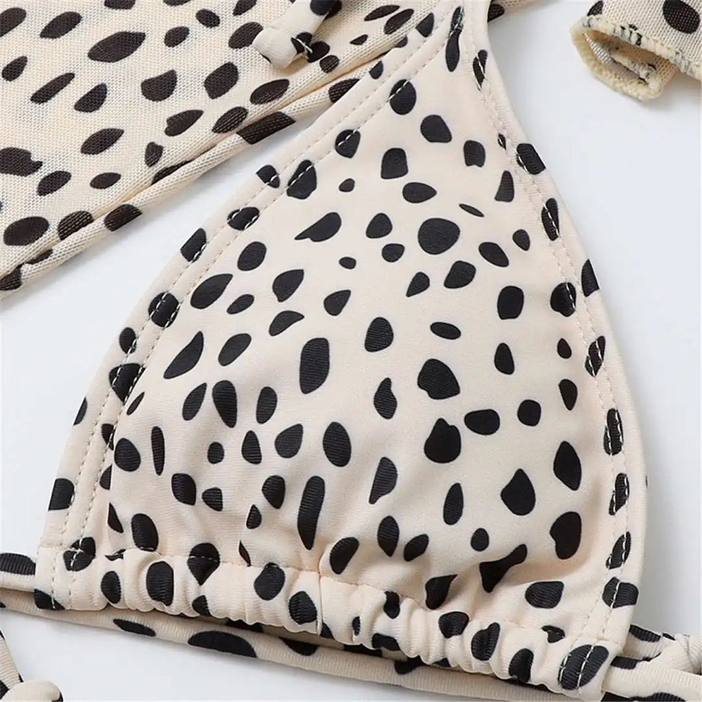 S- XXL Leopard Printed Long Sleeve Bikini Women Swimwear Female Swimsuit Three-Pieces Bikini Set Bather Bathing Suit Swim V3193Y
