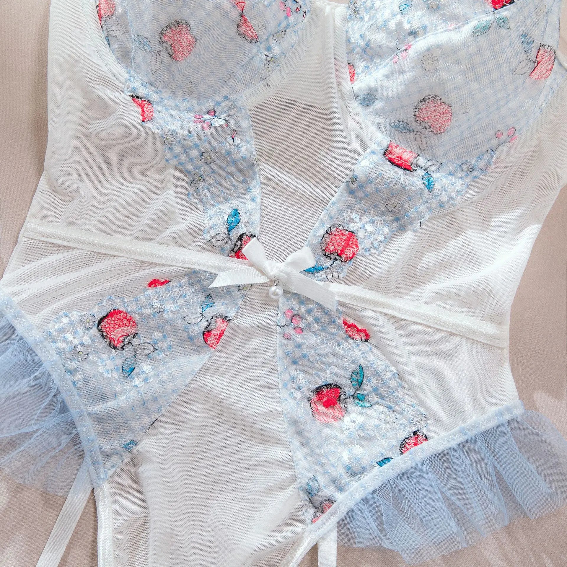 Toucheart Women Sexy Bodysuit Lace Printing See-through Skinny Plunge Romantic Hot Girls Interesting Leisure Sling Jumpsuit Set