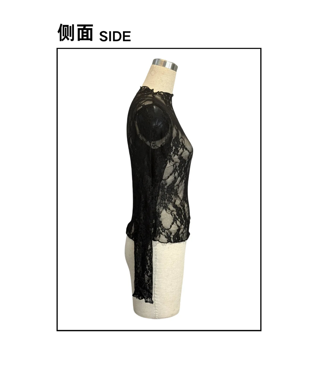 European and American autumn elegant and fashionable women's lace fungus slim long-sleeved top