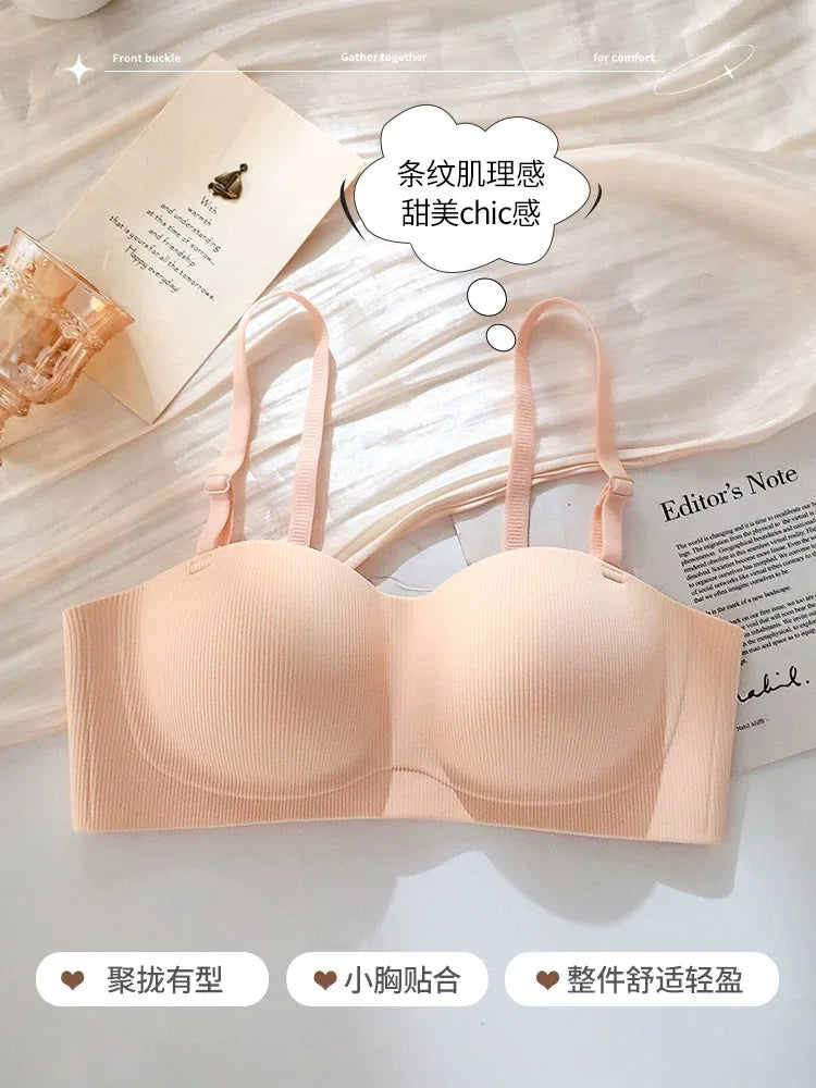Hot Sale Japanese Style Seamless Underwear, Small Chest Gathered Push-Up Bra for Teens, Pure Sensual Wireless Bralette MOYISU