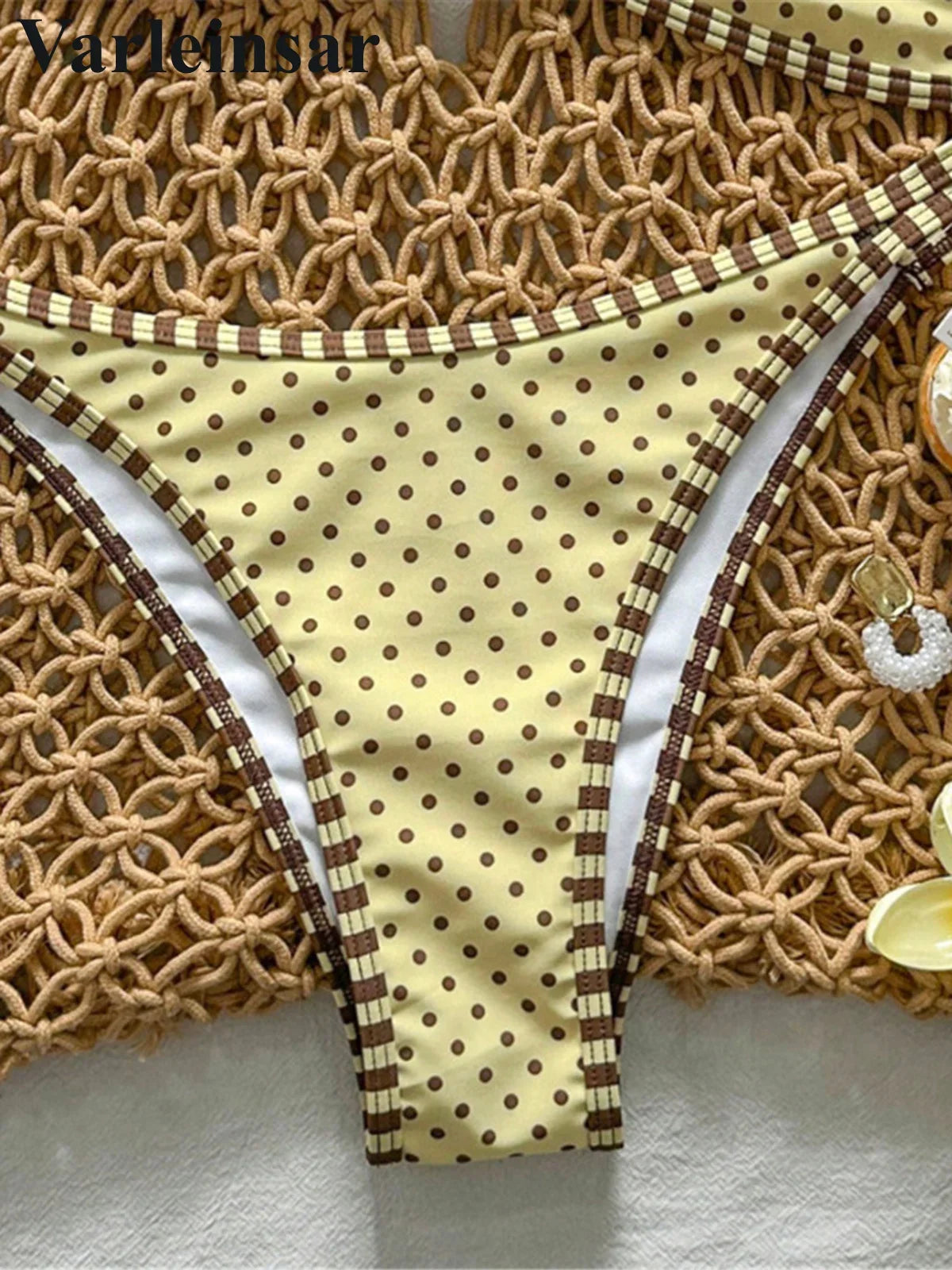 S - XL Polka Dot Bikini Female Swimsuit Women Swimwear Two-Pieces Bikini Set Padded High Leg Cut Bather Bathing Suit Swim V8181