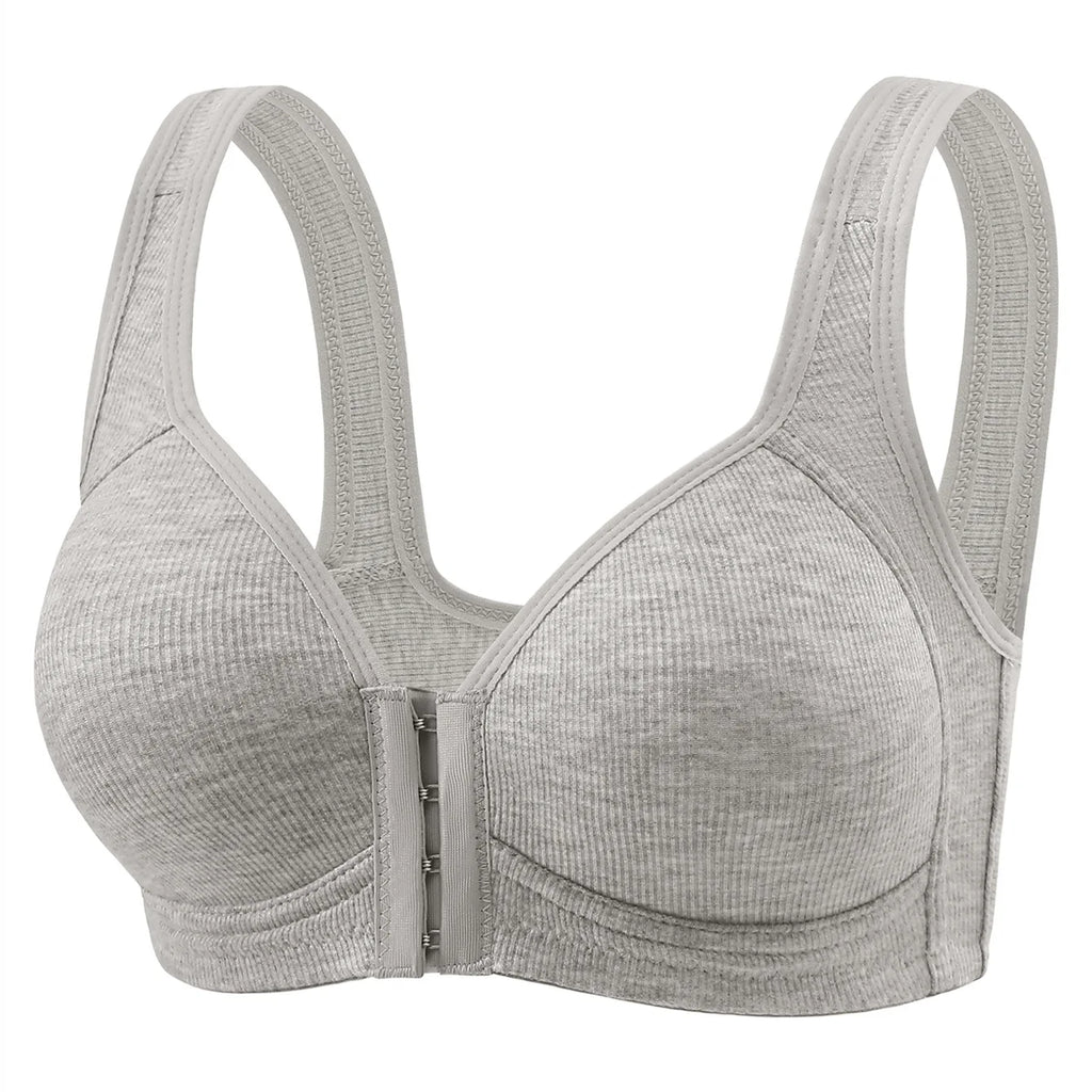 Women's Bra Wire-Free Front Closure Solid Color Full Coverage Fixed Cups More Considerate for Middle-Aged And Elderly Individual