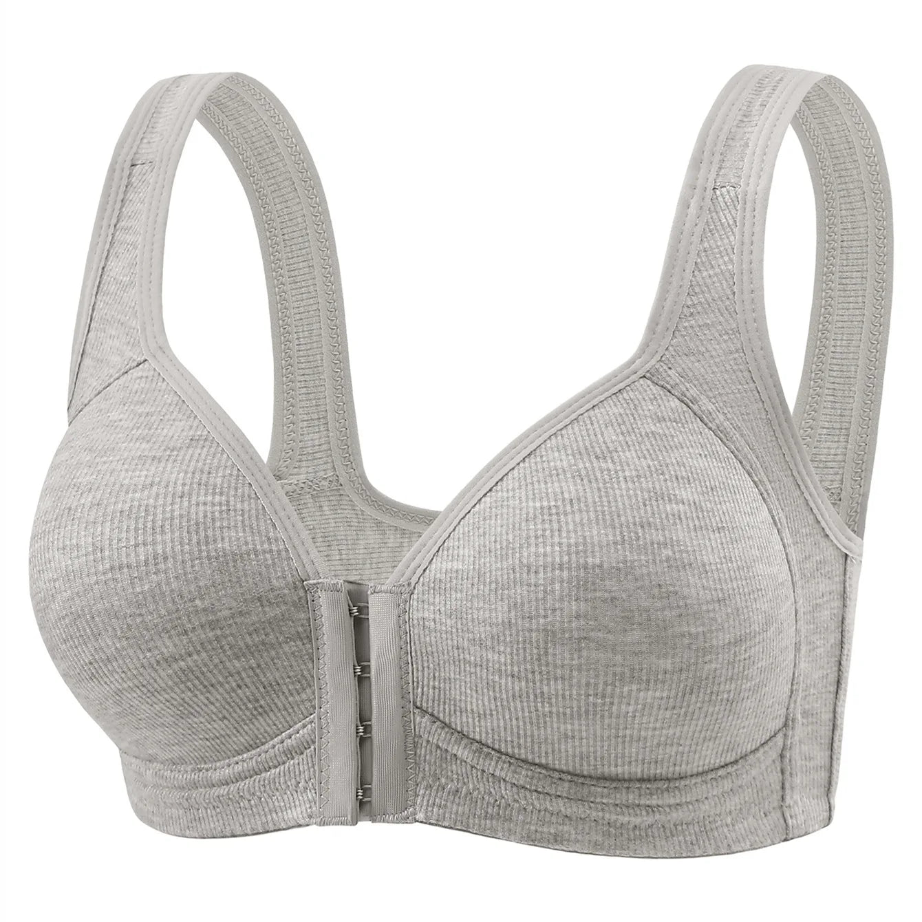 Women's Bra Wire-Free Front Closure Solid Color Full Coverage Fixed Cups More Considerate for Middle-Aged And Elderly Individual